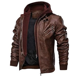 moxishop Heren winterjas kunstleer bikerjack met capuchon biker motorjas jas overgangsjas afneembare capuchon