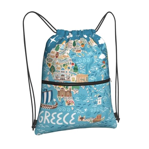 Greece Map Drawstring Gym Bag Sports String Backpack For Beach Picnic, Family Outing2