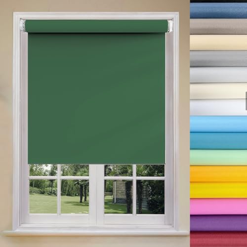 Estores para Ventanas 105 x 60 cm Fácil de Instalar sin Herramientas Persiana Enrollable Ducha con Accesorios, para Ventanas y Puertas de balcón, Verde Oscuro
