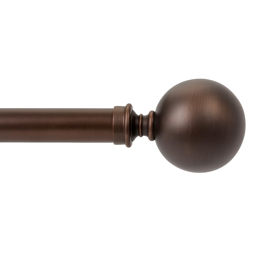 Amazon Basics Bronze Extendable Curtain Rod with Ball Finials – 25mm (1 Inch) Heavy Duty Iron Rod with Twist-and-Lock Mechanism, Adjustable 36-72 Inch, Single Rod for Medium to Heavy Curtains