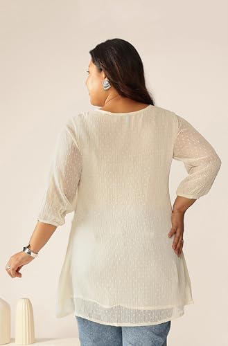Image of Janasya Women's Plus Size Dobby Chiffon Self Design A-line Tunic