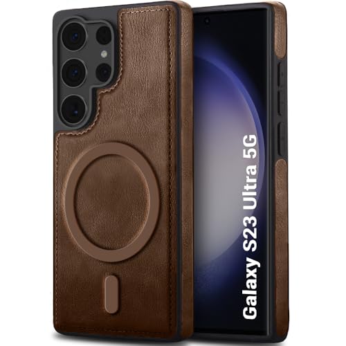 Image of TheGiftKart Genuine Leather Finish Back Cover Case for Samsung Galaxy S23 Ultra 5G | Raised Edges for Camera & Screen Protection | Shockproof Stunning Minimalist Design (MagSafe Compatible, Black)