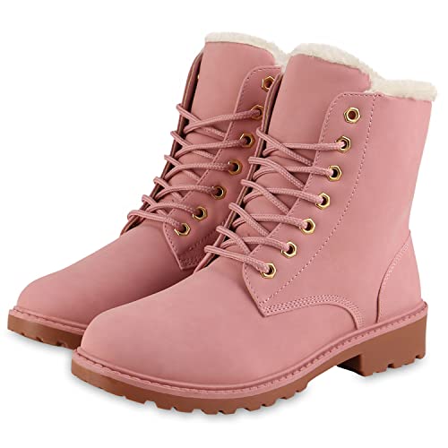 VAN HILL Warm Gefütterte Worker Boots Damen Outdoor Stiefeletten Robust 124555 Rosa 39