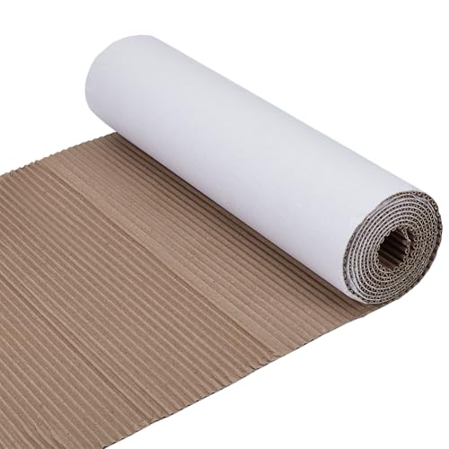 BENECREAT 2m/78.7 Inch Corrugated Cardboard Roll 35cm/13.8 Inch Shipping Corrugated Paper Corrugated Cardboard Sheets for Christmas Party Gift Packing Storage Shipping (White)