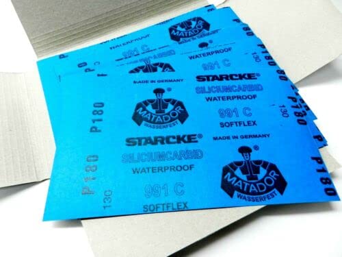 Matador Abrasive Wet or Dry Sandpaper 50 Sheet 180 Grit 5-1/2" x 9" Silicon Carbide Made in Germany