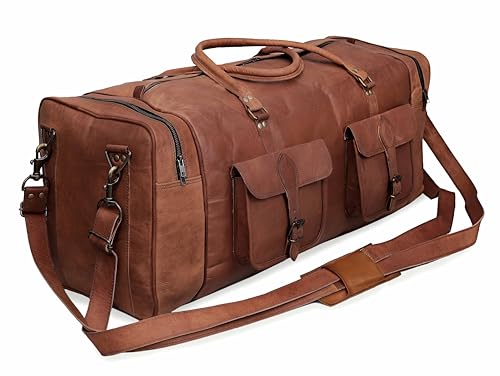 Leather Duffle Bag for Men Luggage Handmade Travel Bag Carry On Luggage Weekender Bags Overnight Gym Sports Cabin Holdall Bag For Airplanes Men And Women (30 Inch Brown) by cuero - Used condition - US$66.58