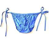 WenMei String Bikini Thong Briefs Milk Silk Side Tie Men's Underwear (Blue)