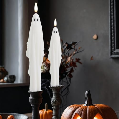 LumiPur Signature Collection Natural Glow Flickering Flameless LED Wax Taper Candle 1 x 9 (Ghosts - White 2-Pack)
