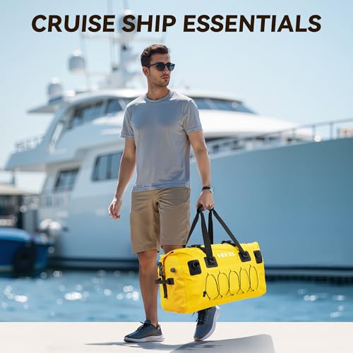HEETA Waterproof Duffel Bag Motorcycle Dry Bag Backpack, Extra Large Rolltop Travel Duffle Bags with Straps & Handles for Kayaking Rafting Boating Canoeing Camping Gym Beach (Yellow, 60L)