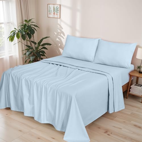 RUVANTI Flannel Sheets Full Size - GOTS Certified 100% Organic Cotton, 4 Piece Warm, Soft & Breathable Set, Deep Pocket Snug Fit, Double Brushed Cozy All Season Bedding, Baby Blue - Image 2