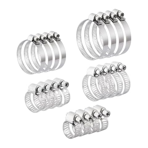 20Pcs Hose Clamps Assortment, 1/3-2 inch (8-51mm) Adjustable Stainless Steel Worm Gear Pipe Hose Clamps, for Plumbing, Automotive Repairs, Dishwasher and Washing Machine Connection Cover