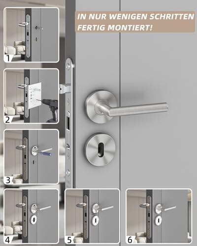 AwmnSrman Türgriffe Innentüren Türklinke Türgriff-Set Edelstahl Toilette Die Form von L BB-Buntbart Silber