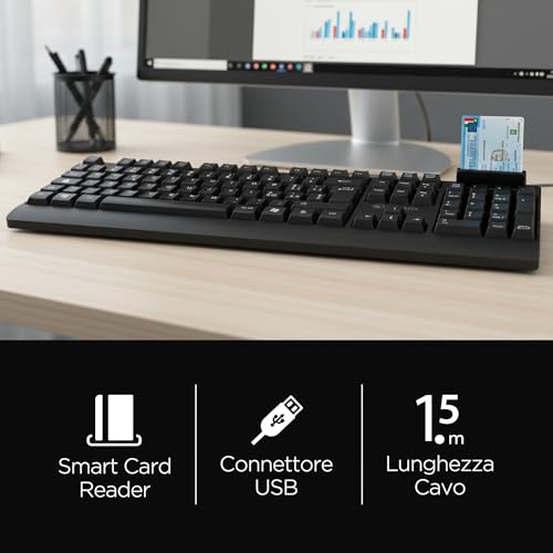 Teclado con lector de tarjetas inteligentes firma digital QWERTY italiano negro 3