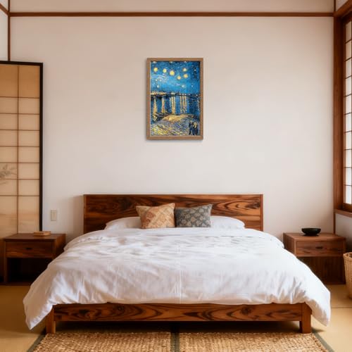木子誉絵画館 ゴッホ 「ローヌ川の星月夜」 アートパネル ポスター 風景画 絵画 インテリア おしゃれ ウォールアート 絵 玄関 階段 廊下 寝室 リビング 壁飾り 木目調フレーム付きの完成品（40×30cm） [5]