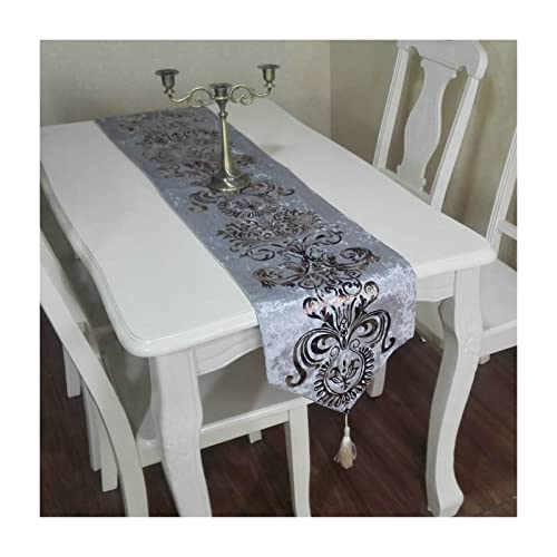 Chemin de table extérieur floral WXKAGF en velours argent pour repas de jardin