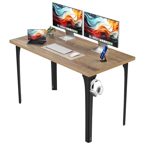 DINIAL Home Office Computer Desk 47.2x23.6 inch Gaming Desk, Modern and Minimalist Home Office Desk, Home Office Desks, Study Desk, Craft Table Black Metal Designed Frame, Natural Board Color.