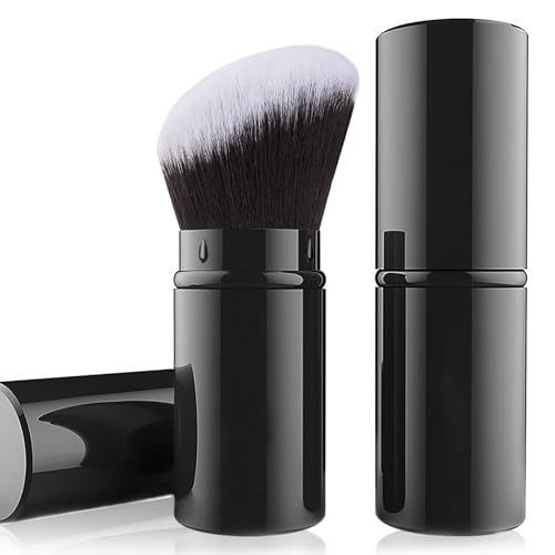 Falliny Retractable Kabuki Makeup Brush, Angled Travel Powder Blush Brush Foundation Makeup Brush with Cover for Blush, Sunscreen,Bronzer, Buffing, Concealer,Highlighter, Powder Cosmetics