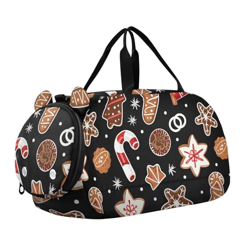 Duffle Bag for Boys or Girls with Shoes Compartment, Christmas Candy Snow Biscuit Sports Travel Bag Overnight