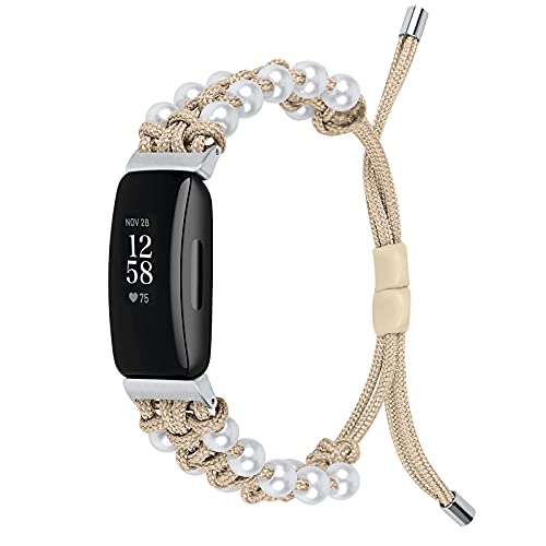Bands Compatible with Fitbit Inspire 2/ Inspire HR/Inspire/Ace 2 Pearl Rope Adjustable Bracelet Braided Nylon Friendship Strap A