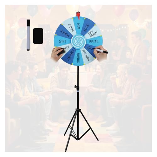 RVOWTAGL 60cm Ruleta Giratoria con Trípode Ajustable 100-200cm, Spinning Wheel for Prizes con Marcador Borrable y Borrador para Palabras Fiestas Carnaval,Blue