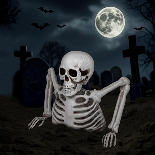 DERAYEE Squelette du Haut du Corps 1PCS,Halloween Squelettes Réalistes Décorations,Déco de Cimetière,Décoration d'halloween pour Intérieur & Extérieur