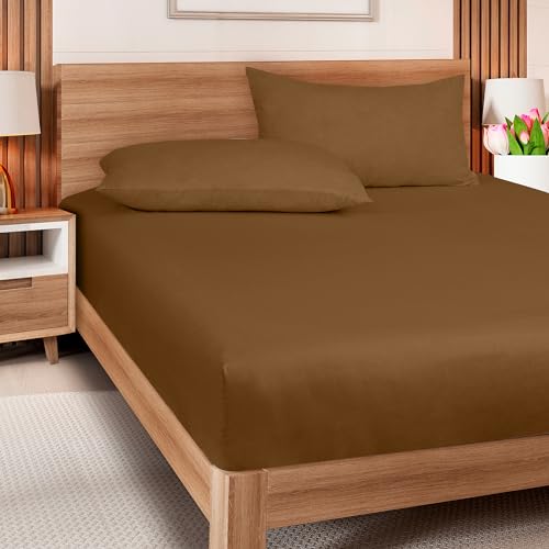 Image of ROYALE LINENS 300 Thread Count 100% Long Staple Combed Cotton Fitted Sheet California King - Super Soft Deep Pocket Bottom Sheet - Fitted Sheets Only - Elastic Sheets (Cal King, Chocolate)