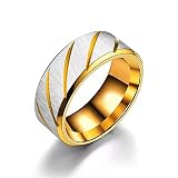 anillo titanio compromiso Forma: irregular Anillo de acero de titanio, joyería de la personalidad solo todo tipo anillo de patrón de onda, anillos de acero de titanio universales para hombres y mujeres (11, oro)
