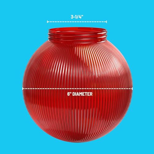 Image of KASTLITE Red Ribbed 6 inch Acrylic Festival Globe, 3.25 inch Threaded Neck | UL-Approved Replacement Globe for Festival & String Lights, Screw-In Neck, Fits Bulbs up to 60W, RV, Awning & Patio Use