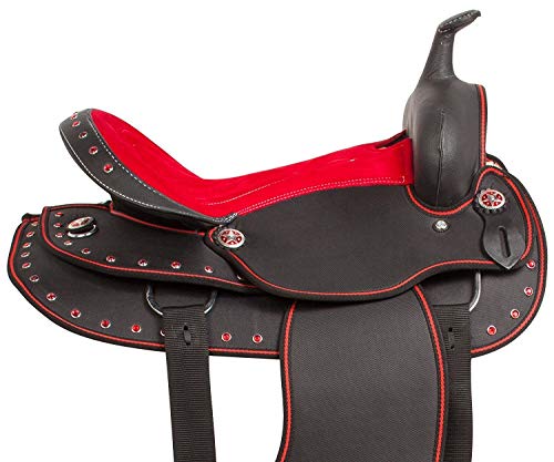 Warsi's Presents Adult & Pony Classic Quality Western Synthetic Comfort Barrel Racing Horse Saddle Get Headstall, Breast Collar, Reins & Pad. Size 10 To 18 Inches Seat (18'' Inches Seat, Red) #TOP4