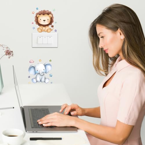 AHANDMAKER 6 x Süßer Cartoon Lichtschalter Aufkleber. Löwe Elefant Giraffe Tiger Zebra Affe Wandaufkleber Lichtschalter Aufkleber Für Kinderzimmer Leiste Fahrzeug Und Heimdekor