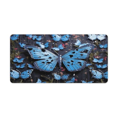 Blue Butterfly Pad Mouse Grande Antideslizante 30x60 cm