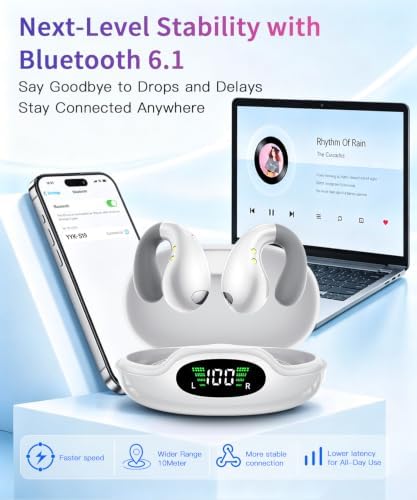 Ultra Open-Ear Earbuds – Comfort Bluetooth 6.1 Clip On Earbuds Over Ear Bone Conduction Earbuds with Secure Fit & AI-Powered Clear Calls,Open Ear Headphones for Work,Commute,Workout Running, Sports — view 3
