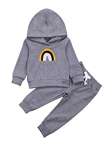 Bulingna Toddler Kids Baby Girl Boy Rainbow Hooded Sweatshirt Pullover Hoodies Pants Joggers Casual Tracksuit Set (Gray, 3-4T) #TOP11