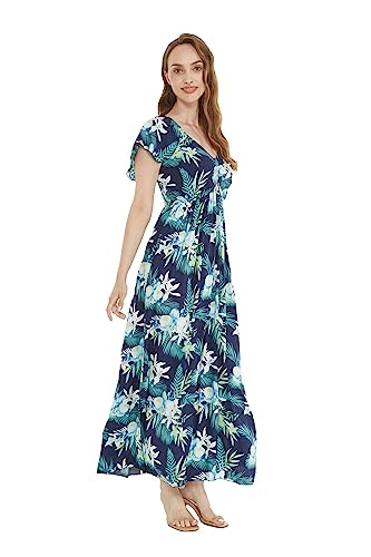 Image of Family Matching Hawaiian Clothes, Orchid Breeze Navy | Lightweight 100% rayon • Family matching outfits • Beach vacations • Luaus • Cruises • Family photos
