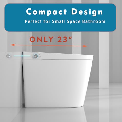 Inodoro inteligente compacto WinZo de 23 pulgadas con asiento bidé integrado para baños pequeños, descarga automática, luz nocturna LED, asiento bidé calefactado con secado por aire caliente (blanco con panel blanco) miniatura 2