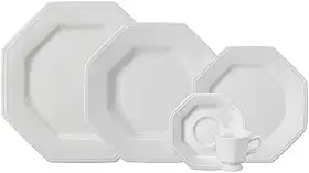 Serviço de Jantar e Café 30 Peças em Porcelana, Modelo Octogonal, Prisma, Branco, Porcelana Schmidt
