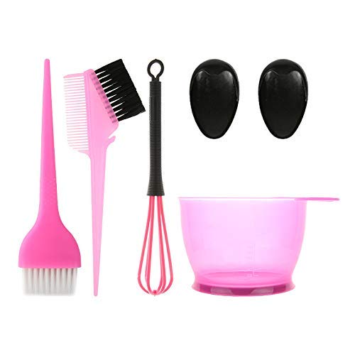 5PCS Hair Dye Color Brush and Bowl Set, Salon Hair Coloring Dye Brush Comb Ear Caps Dye Mixer Hair Tint Dying Coloring Applicator (Pink)