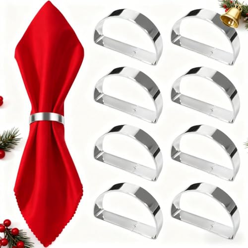 8er Serviettenringe Silber Serviettenring Servietten Ring Glänzender Halbkreis Umweltfreundlicher Serviettenringe für Zuhause Restaurants Bars und Hochzeiten Hochzeitstage die Meisten Themenpartys