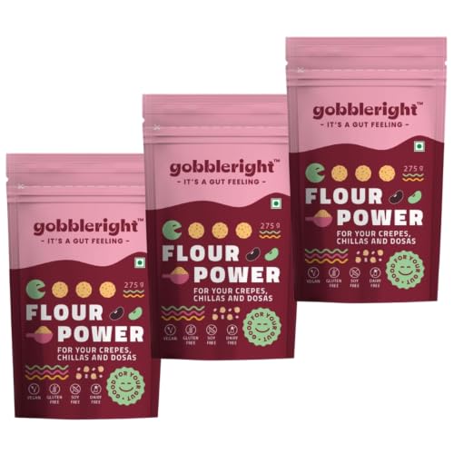 Image of GOBBLERIGHT Lentils & Millet Instant Chilla Dosa Premix (275g - Pack of 3) | Healthy 22.2g Protein & Fiber Rich Vegan Breakfast | Black Gram Powder & Green Moong Dal Flour Batter | Gluten Free & Vegan