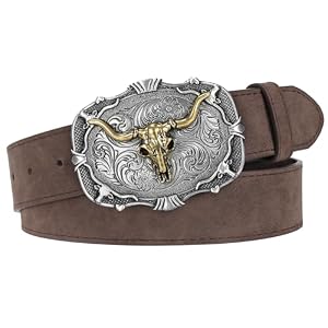 Western Belt Men with Western Belt Buckle Cowboy Cowgirl Gifts | Vintage strap, Decorative Bull Buckle, Western Style Casual Jeans Belt, Cowboy Rodeo, Halloween, Christmas, with Jeans/Denim