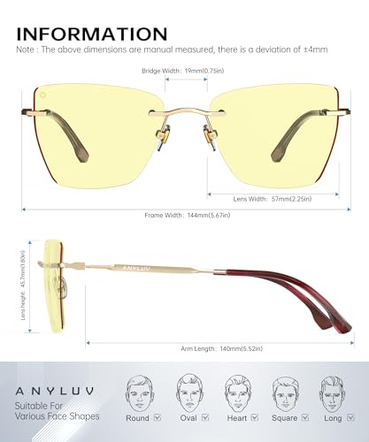 Image of ANYLUV Rimless Blue Light Glasses for Women /Men, Fashion Lightweight Blue Light Blocking Glasses with Stylish Metal Temples
