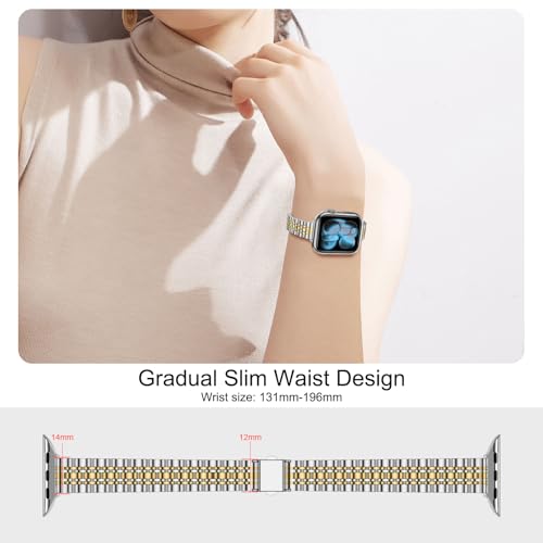 iiteeology Slim Metal Bands Compatible with Apple Watch Band Series 9-1/SE 3-1, Women Thin Stainless Steel Band with with Bumper Case for iWatch Band 45mm 44mm 42mm, Silver/Gold by iiteeology - Used condition - Image 5