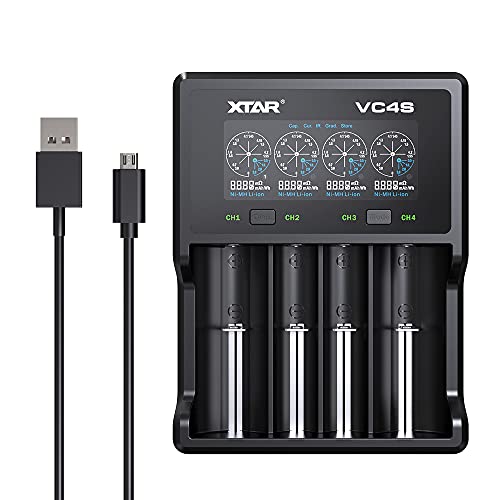 18650 Universal Intelligent Charger XTAR VC4S 4 Bay Fast Charger with LCD for Rechargeable Batteries AA AAA 10440 14500 16340 18650 20700 21700 26650 32650 Test Battery Capacity