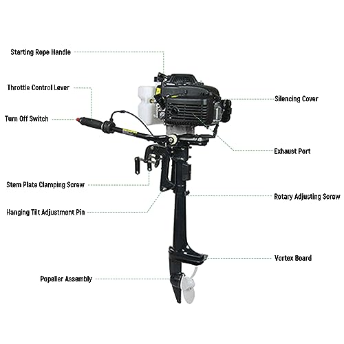 Goudergo 4 Stroke 4HP Boat Motor Engine,52CC Outboard Motor with Air Cooling CDI System for Small Watercraft & Small Boats of Different Materials,Etc