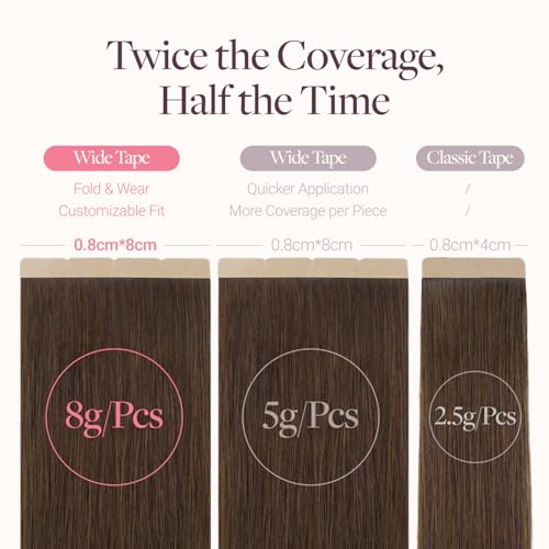Image of GOO GOO Tape In Weft Hair Extensions Human Hair, 4A Chocolate Brown, 8cm Wide Tape, 18inch 20pcs 160g, Tape Weft Hair Extensions, Seamless Tape in
