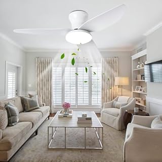Ventilateur De Plafond Silencieux Avec Lumiere Et Telecommande, Lustre Avec Ventilateur 3 Pales, Dimmable, DC Motor, 6 Vitesses, Ventilo Plafond Moderne LED Pour Salon, Bureau, Chambre-White|100CM