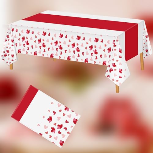 Image of Hxezoc 54 x 108 Inch Valentines Day Tablecloth, Disposable Heart Plastic Table Cover for Girls Kids Valentines Birthday Baby Shower Party Decorations Outdoor Indoor Party Supplies