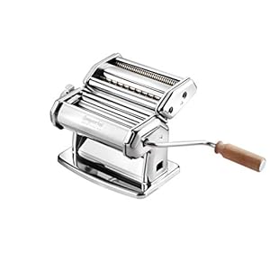 Imperia Pasta Maker Machine – Heavy Duty Steel Construction w Easy Lock Dial and Wood Grip Handle- Model 150 Made in Italy