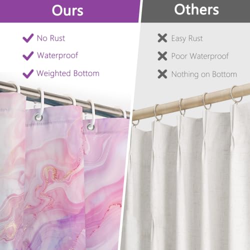 Colorful Marble Shower Curtain, Abstract Modern Pastel Pink Blue Ink Art Bathroom Curtains, Hotel Style Polyester Fabric Shower Curtain and Weighted Hem, Waterproof Washable with Hooks, 72" W x 72" L by TQUQOBU - Used condition - Image 7