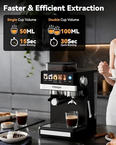 Mooye Espresso Machine with Grinder,20Bar Compact Espresso Maker with Steam Milk Frother,Coffee Maker for Home - Cappuccino Latte & Cold Brew Iced Coffee Maker & Americano, Gift for Women or Men - 4